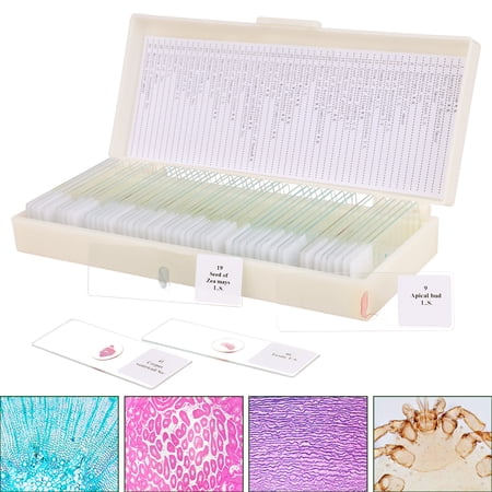 USCAMEL 50PCS Prepared Microscope Slides Set for Kids Adults Junior Scientist, Glass Slides with Premade Specimen for School Home Program Include Plant, Insect, Animal Tissue