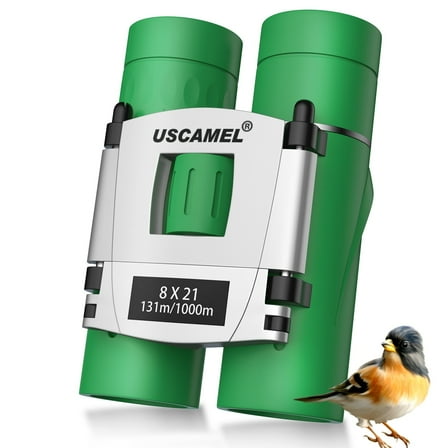 USCAMEL 8x21 Binoculars for Kids Adults, Foldable Compact Binoculars for Pocket, BAK4 Adults Binoculars for Outdoor Camping Bird Watching with Neck Strap, Green