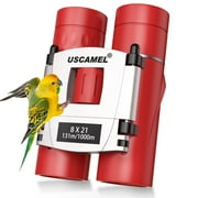 USCAMEL 8x21 Binoculars for Kids Adults, Foldable Compact Binoculars for Pocket, BAK4 Adults Binoculars for Outdoor Camping Bird Watching with Neck Strap Carry Bag, Red