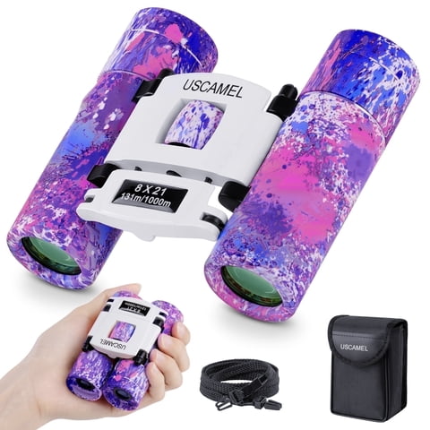 USCAMEL 8x21 Binoculars for Adults Kids, Portable Mini Binoculars for Birding, Camping, Climbing, Compact Binoculars with Storage Bag, Purple