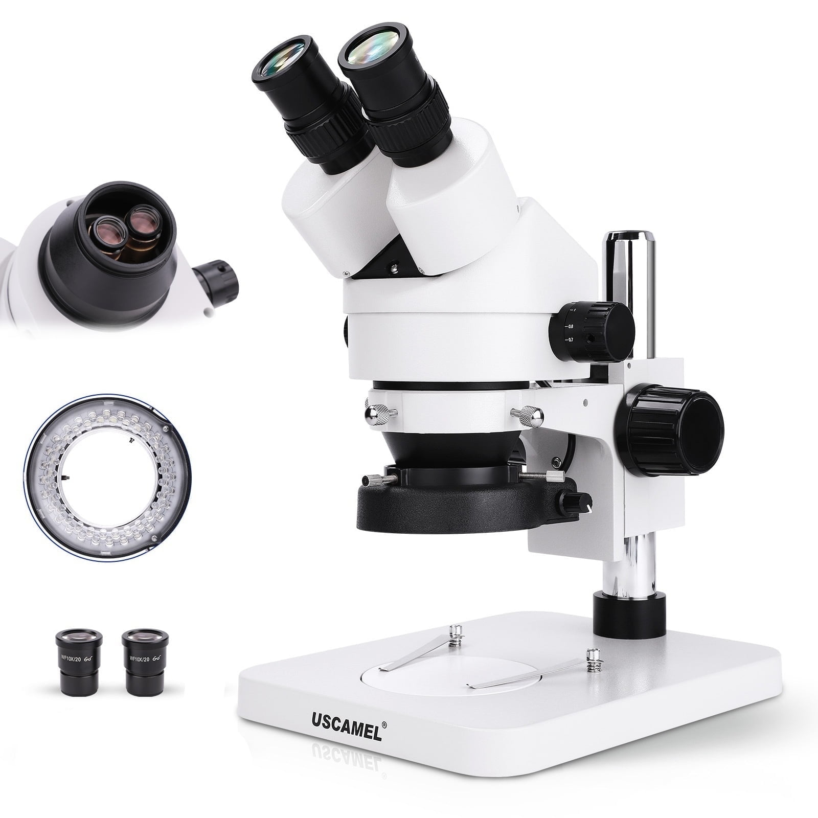 USCAMEL Stereo Microscope for Adult, 45x Pro Binocular Microscope, 3D Biological Microscope WF 10x High Eye Point Eyepiece, 56 LEDs Ring Light, Christmas Gift for Him