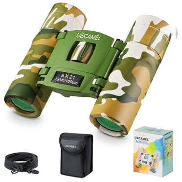 USCAMEL Kids Binoculars, Compact Binoculars for Adults, 8x Binoculars Toys for Bird Watching Outdoor Activities, Green
