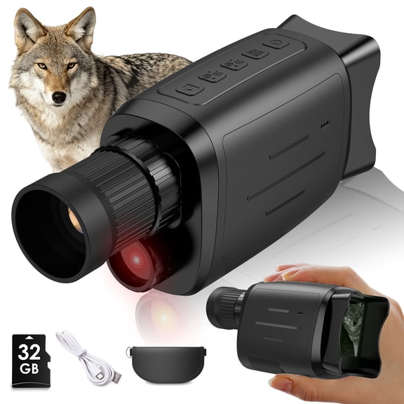 USCAMEL 2" Night Vision Monocular for Adults, 16X Digital Infrared Scope for Day and Night Darkness, 2000mAh Rechargeable Monocular for Wildlife Watching, Outdoor Activities Hunting with 8G SD Card