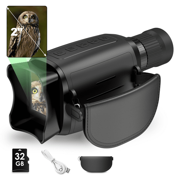 USCAMEL Night Vision Monocular for Adults Kids, 2" Screen 16X Day and Night Monocular, 2000mAh Digital Infared Monoculars in Darkness for Hunting w/32G SD Card