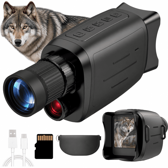USCAMEL Night Vision Monocular for Adults, 2" Digital Infrared Scope, Portable Rechargeable for Hunting, Wildlife Watching & Outdoor Activities, SD Card Included