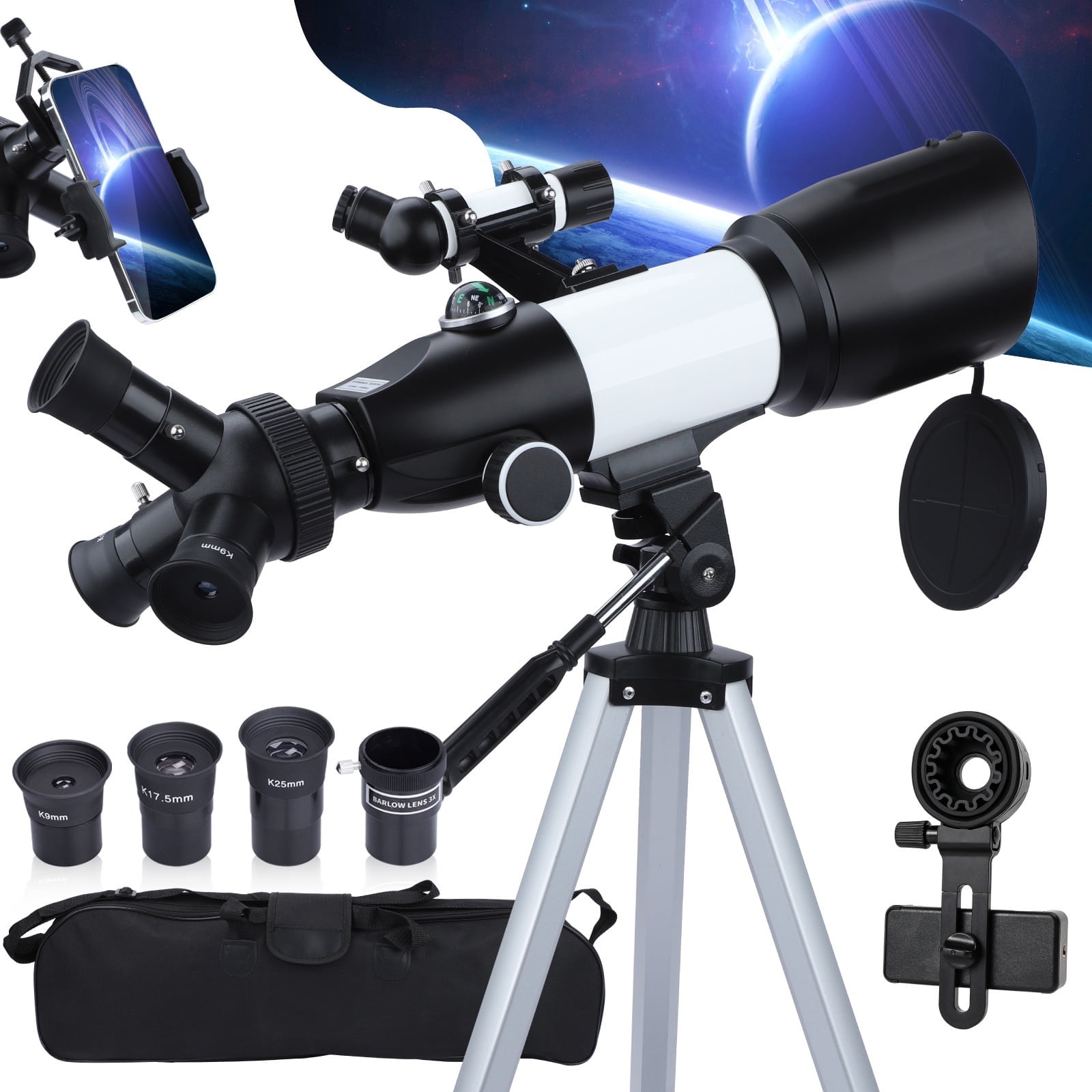 USCAMEL Telescope for Adults with 3 Rotatable Eyepieces, 70mm Aperture 400mm Telescope, 16x-133x Beginners Astronomy Refractor Telescope for Moon Viewing w/Barlow Lens