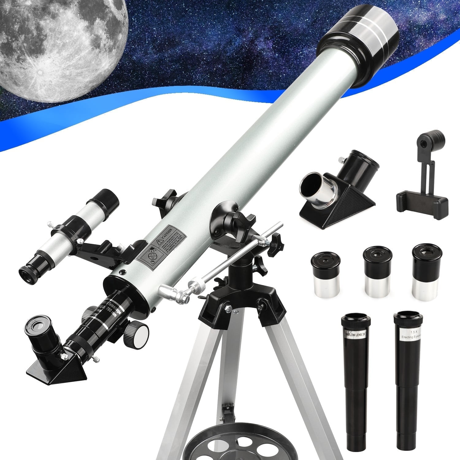 USCAMEL Telescope for beginners, 525x Adults Telescope 700mm Aperture Refractor Telescope, Astronomy Telescope for Observing Moon Stargazing