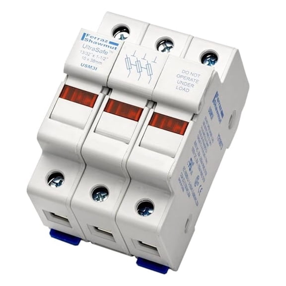 USCC UltraSafe Modular Fuseholder, 3 Pole, for 600VAC/VDC, 200kA, 30 Ampere Class CC Fuse
