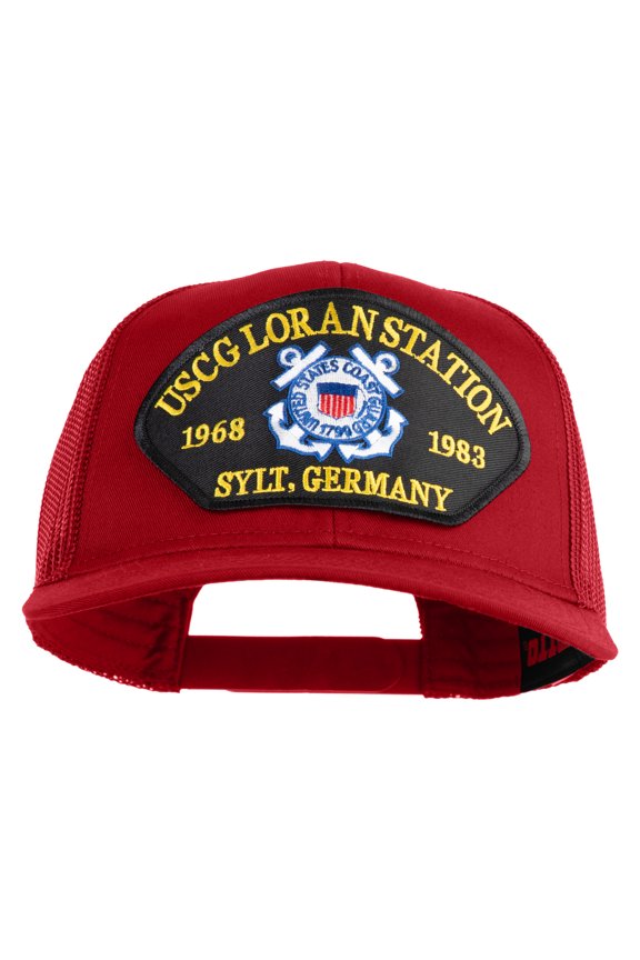 USCG Loran Station 1968 1983 Sylt Germany Patched Solid Cotton Twill Mesh Prostyle Cap - Red OSFM