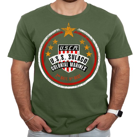 USCM Colonial Marines Distressed Adult T-Shirt-Small-Military Green