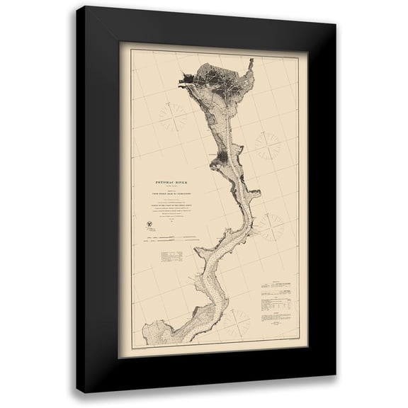 USCS 10x14 Black Modern Framed Museum Art Print Titled - Potomac River Sheet - USCS 1864