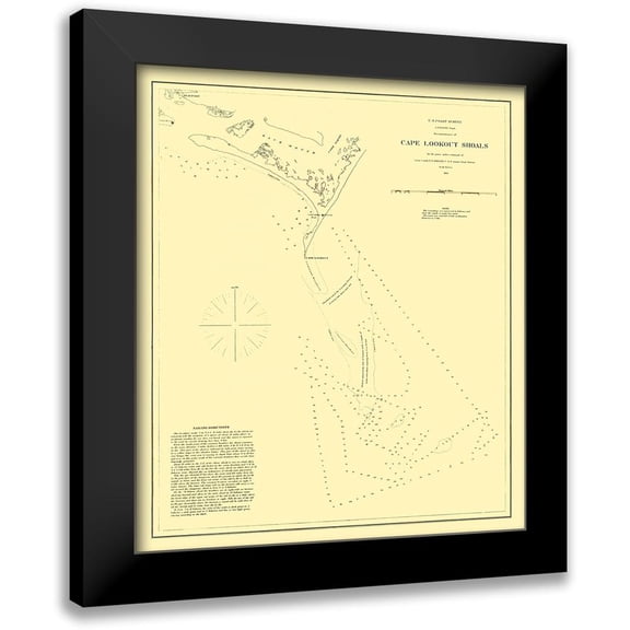 USCS 12x13 Black Modern Framed Museum Art Print Titled - Cape Lookout Shoals - USCS 1864