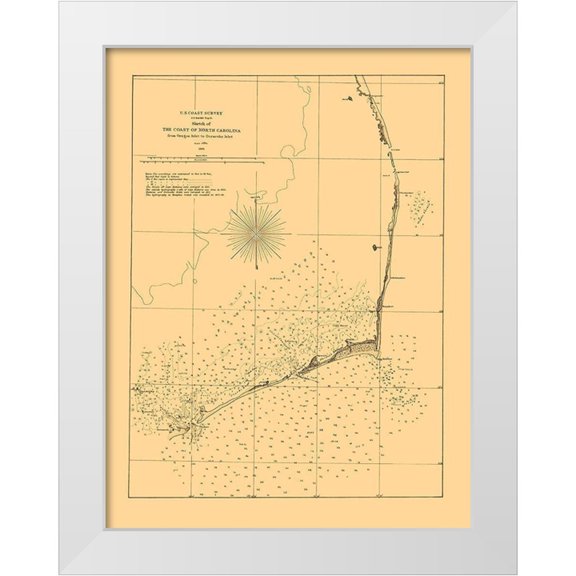 USCS 12x14 White Modern Wood Framed Museum Art Print Titled - Oregon Inlet To Ocracoke Inlet - USCS 1861