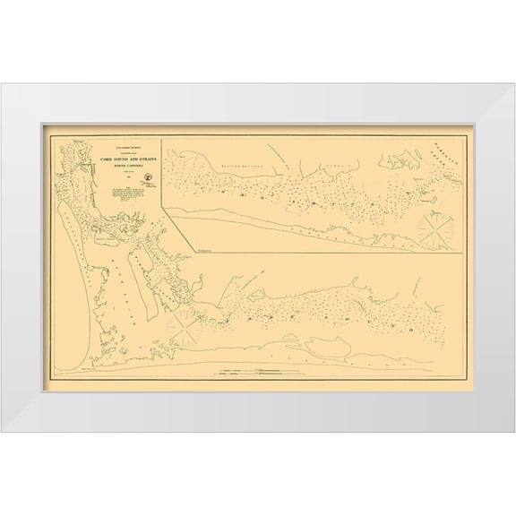 USCS 14x10 White Modern Wood Framed Museum Art Print Titled - Core Sound, Straits - USCS 1864