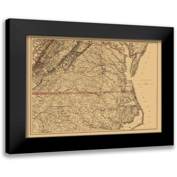 USCS 14x11 Black Modern Framed Museum Art Print Titled - Virginia Southern and Northern North Carolina 1865