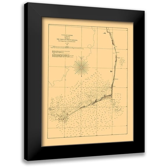 USCS 15x18 Black Modern Framed Museum Art Print Titled - Oregon Inlet To Ocracoke Inlet - USCS 1861
