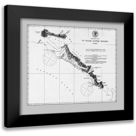 USCS 17x15 Black Modern Framed Museum Art Print Titled - St Elias Alpine Region Alaska - USCS 1875