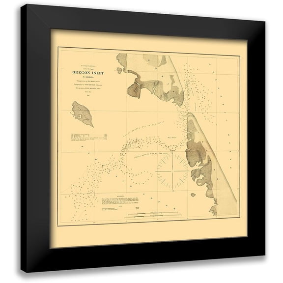 USCS 20x20 Black Modern Framed Museum Art Print Titled - Oregon Inlet - USCS 1862