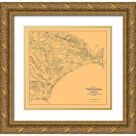 USCS 21x20 Gold Ornate Wood Framed with Double Matting Museum Art Print Titled - Cape Lookout to Cape Fear, North Carolina 1864