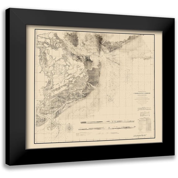 USCS 23x20 Black Modern Framed Museum Art Print Titled - Charleston Harbor - USCS 1858