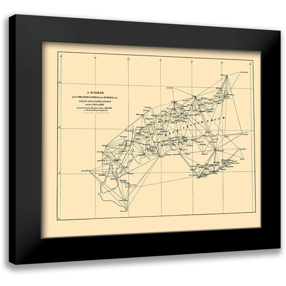 USCS 24x20 Black Modern Framed Museum Art Print Titled - Long Island Sound Triangulation - USCS 1834