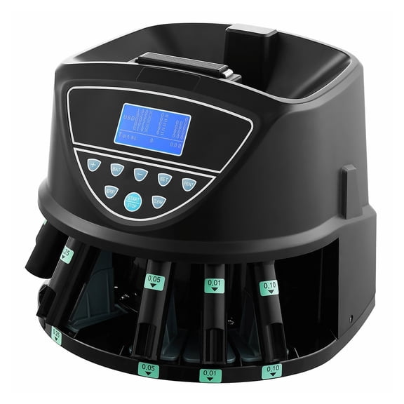 USD Coin Sorter Machine, Coin Counter for 5 Denominations, Holds 2000 Coins, LED Display, Includes 5 Tubes & Boxes