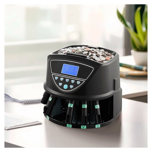 Coin Sorter Machine, Counter for US Coins, 5 Denominations, 2000 Coin Capacity, with Digital Display & Coin Tubes