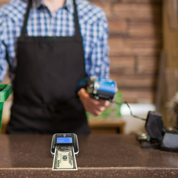 USD/EUR Money Detector Machine, 6-Way Detection via UV, Magnetic & Infrared, Rechargeable Battery, Compact 5.31x5.71in Design for Mobile Food Trucks & Travel