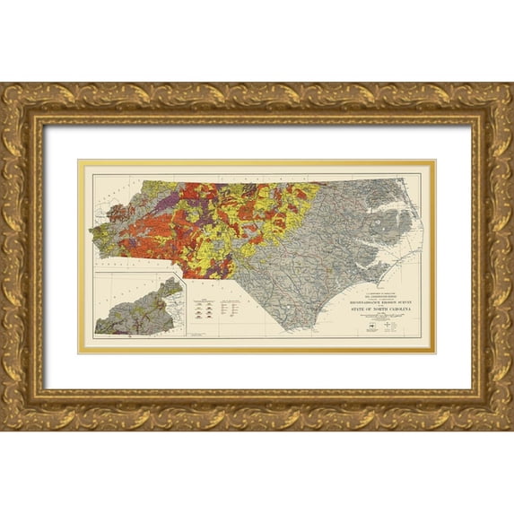 USDA 24x14 Gold Ornate Wood Framed with Double Matting Museum Art Print Titled - North Carolina Erosion Survey - USDA 1935