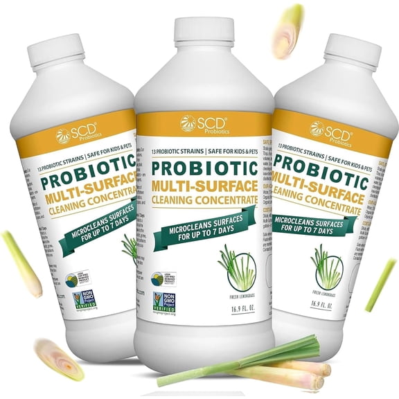 USDA Biobased Probiotic Cleaner, Microcleans Surfaces for Up to 7 Days, Ultra Concentated Multi Surface Cleaning Concentrate with Postbiotics, Lemongrass – 17 Fl Oz. (3 Pack)