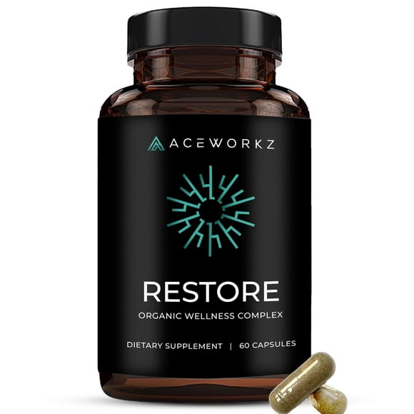 Aceworkz Restore – Organic Superfood & Herbal Complex with Sea Moss, Ashwagandha, Turmeric & More – 12,000mg – 60 Capsules