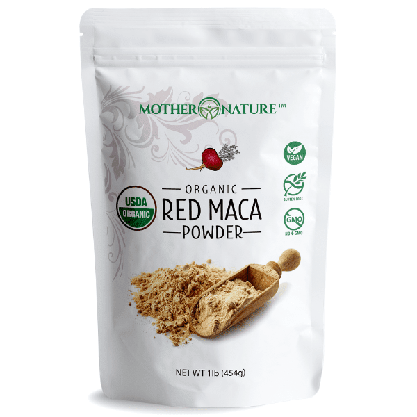 Mother Nature Organics 100% Peruvian Organic Red Maca Powder  Raw, Non-GMO, Vegan, Gluten-Free Superfood  Energy & Stamina Support  16oz