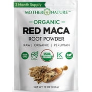Mother Nature Organics Red Maca Powder, Organic, Non-GMO, Vegan, Gluten-Free Superfood, Energy & Stamina Support, 16oz