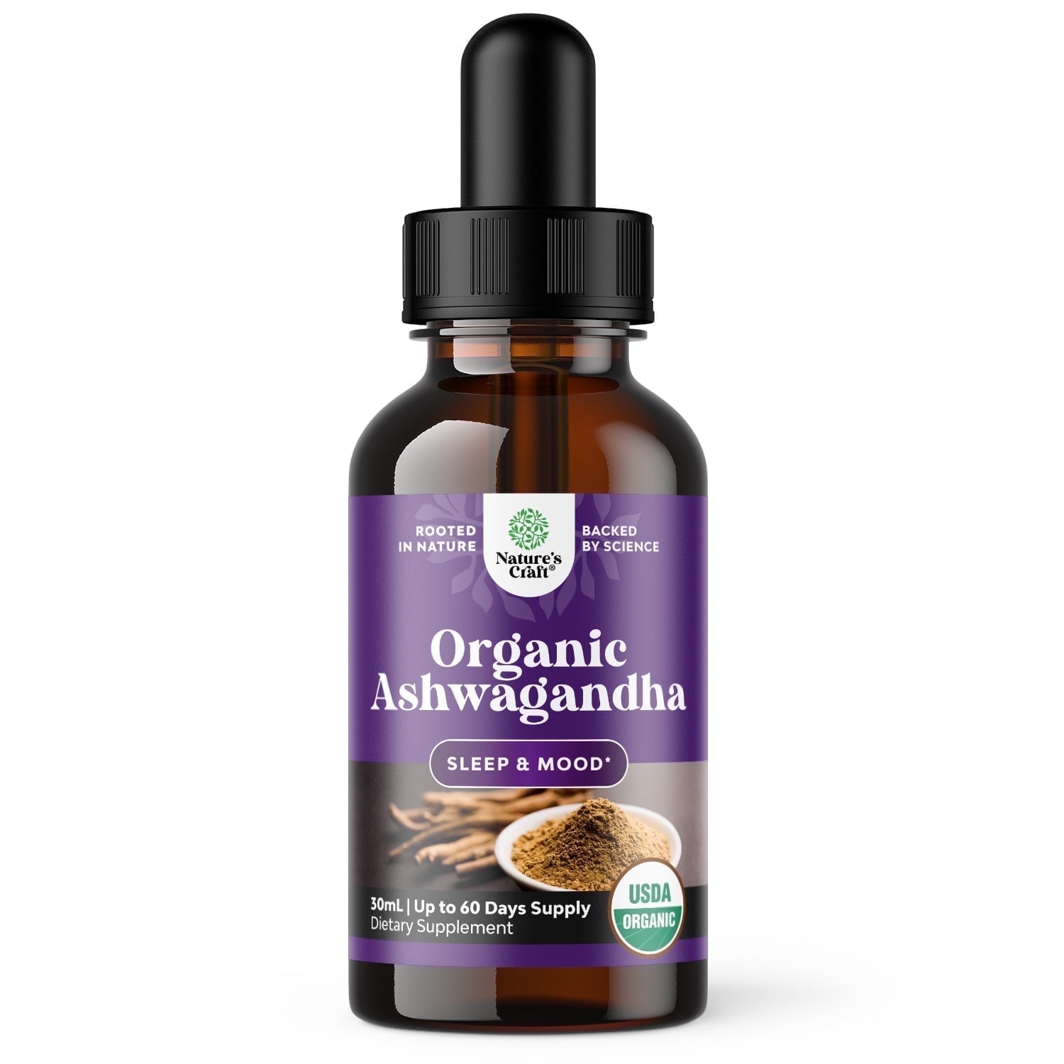 USDA Organic Ashwagandha Liquid Drops - Vegan Liquid Ashwagandha Root Extract for Energy Stress and Mood Support - Tasty Adaptogenic Pure Ashwagandha Tincture for Adults & Kids Non-GMO & Alcohol Free