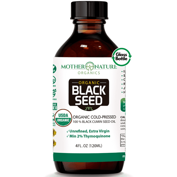 USDA Organic Black Seed Oil (4oz ) Premium Cold Pressed, Non-GMO, Unrefined, Vegan Nigella Sativa Oil High Potency Aids in Digestive Health, Immune Support, Brain Function, Joint Mobility