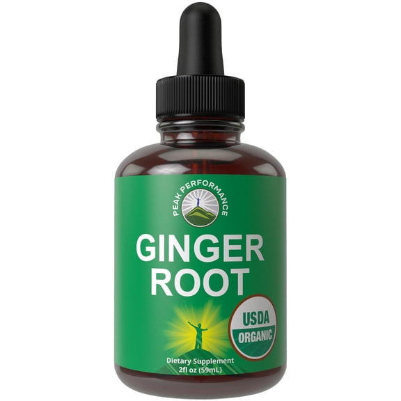 Peak Performance USDA Organic Ginger Root Extract Liquid Drops. Zero Sugar, Non Bitter Vegan Ginger Oil Supplement For Immune, Digestive + Gut Support.