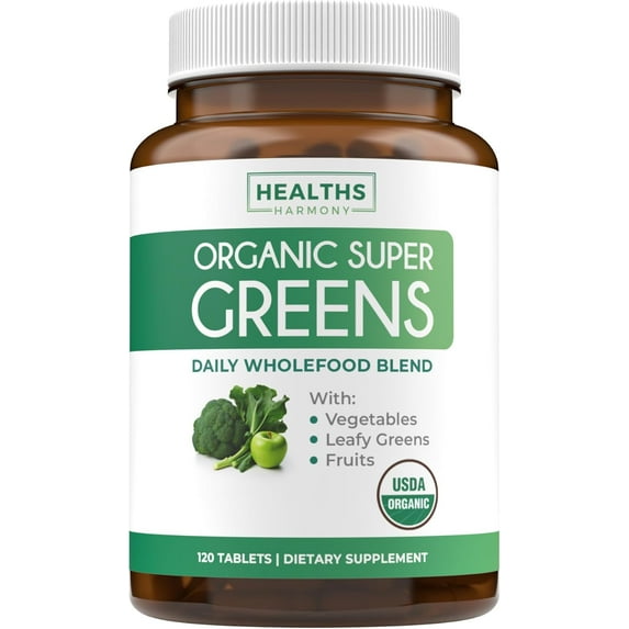 Healths Harmony Organic Super Greens Complete Superfood Immune Support Supplement, 120 Tablets
