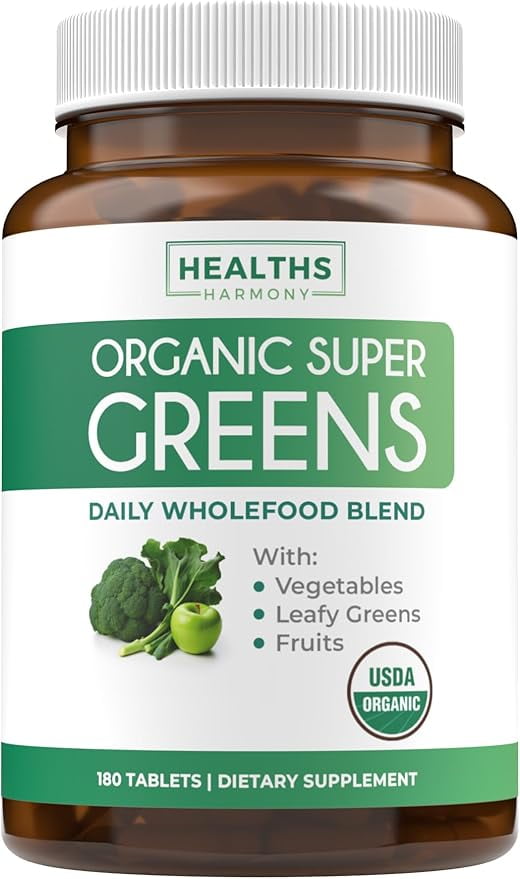 Healths Harmony Organic Super Greens Complete Superfood Immune Support Supplement, 180 Tablets