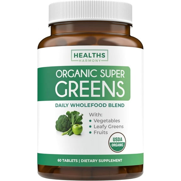 Healths Harmony Organic Super Greens Complete Superfood Immune Support Supplement, 60 Tablets
