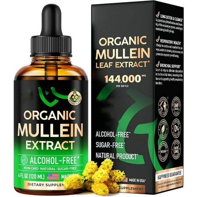 USDA Organic Mullein Drops for Lungs Mullein Leaf Extract Supplement Made in USA Lung