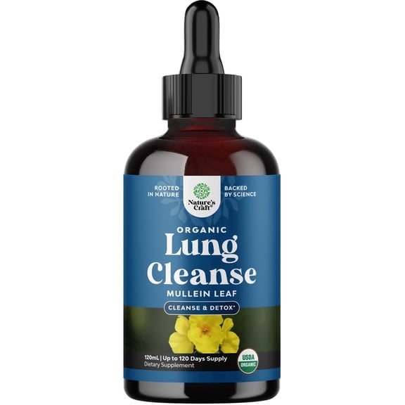 USDA Organic Mullein Drops for Lungs - Herbal Lung Detox & Cleanse with Marshmallow Root Extract & Plantain Leaf for Respiratory Lung Health - Mullein Leaf Tincture Drops for Breathing Support