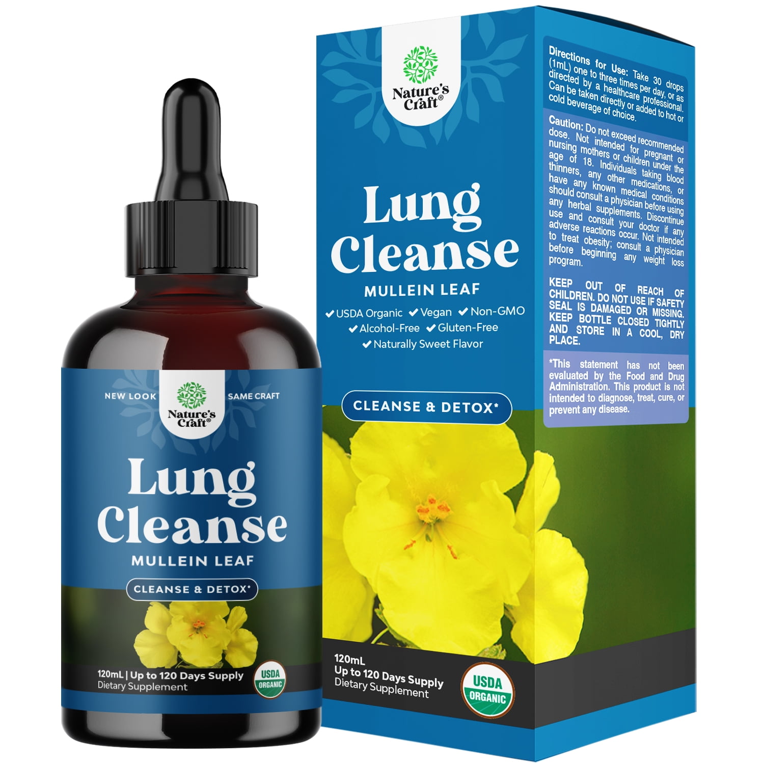 USDA Organic Mullein Leaf Drops Herbal Lung Detox, Cleanse & Clearing