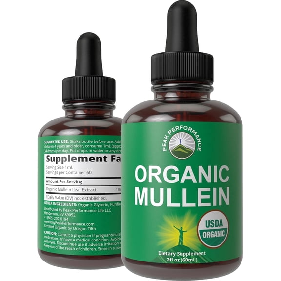 USDA Organic Mullein Leaf Drops for Lungs, Respiratory Health, Detox, Cleanse. High Bioavailability for Women, Men, Kids. Liquid Tincture Supplement. Sooth Lungs, Cough, Congestion. Vegan, Zero Sugar