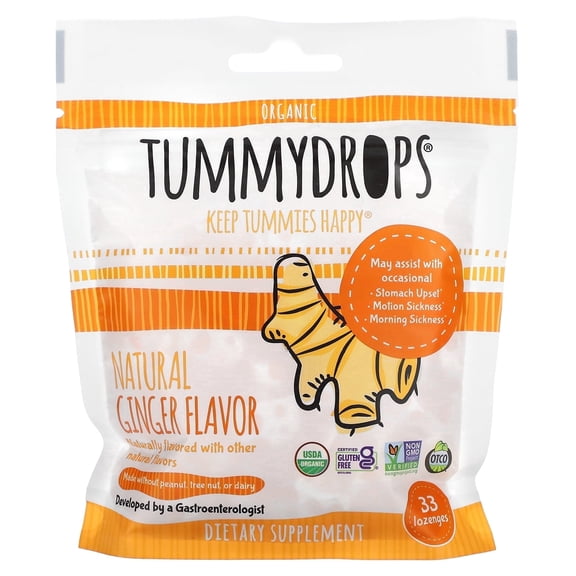 USDA Organic Natural Ginger Tummydrops, 33 drops, Certified Gluten Free, Organic, & Kosher