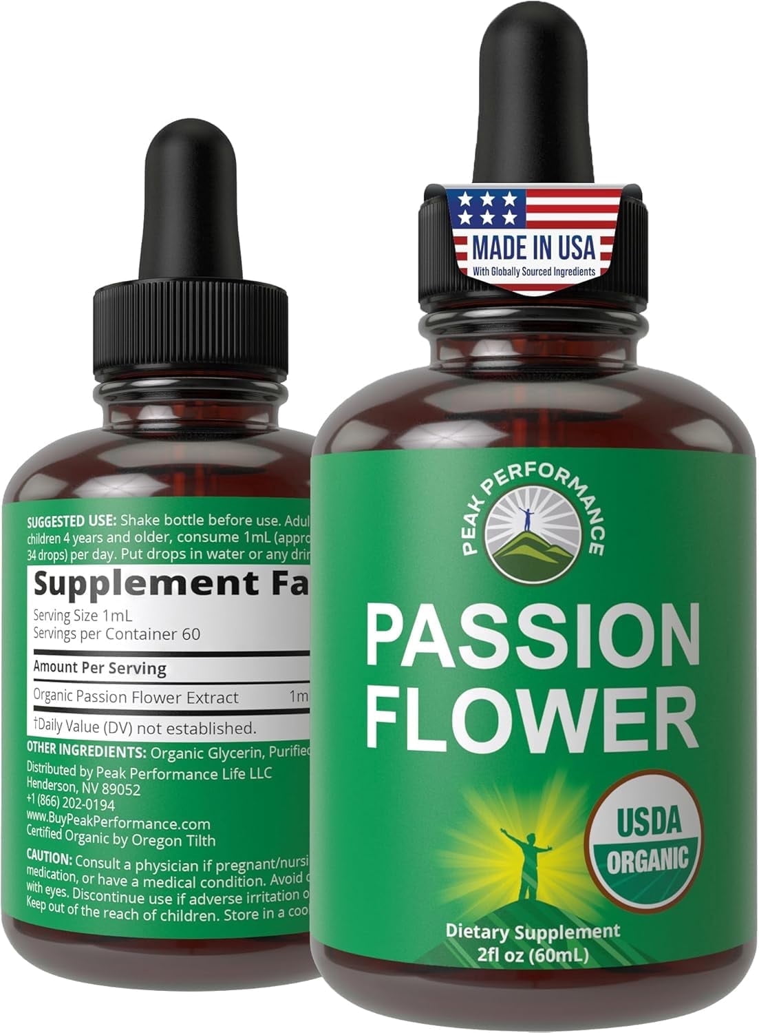 USDA Organic Passion Flower Extract Vegan Liquid Drops for Calm, Relaxation Support.