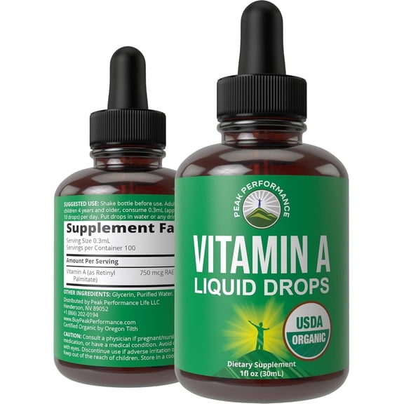 USDA Organic Vitamin A Liquid Drops Supplement. Vegan High Bioavailability for Eye, Skin, and Bone Health. for Adults, Men, Women, Kids. Organic VIT A Oil Retinyl Palmitate. Gluten Free, Zero Sugar