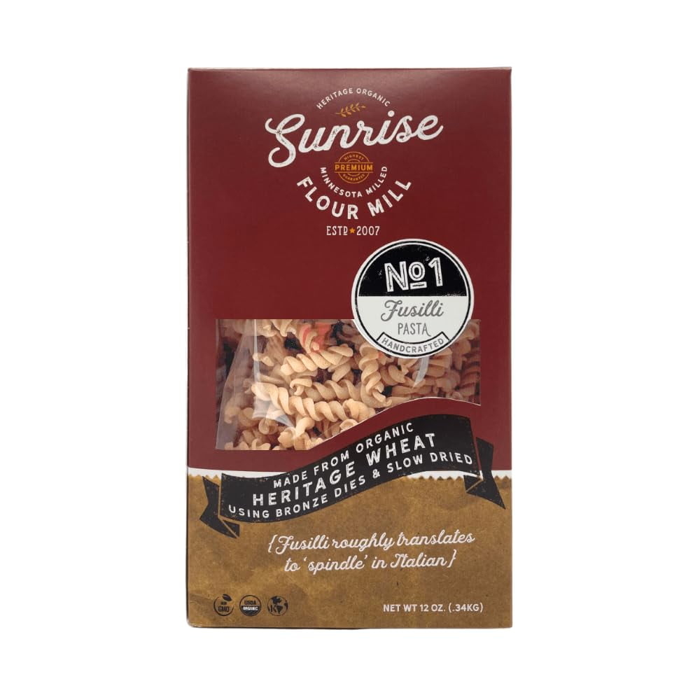 USDA Organic Wheat Fusilli Pasta 12 oz NonGMO Easier to Digest with Less Bloating