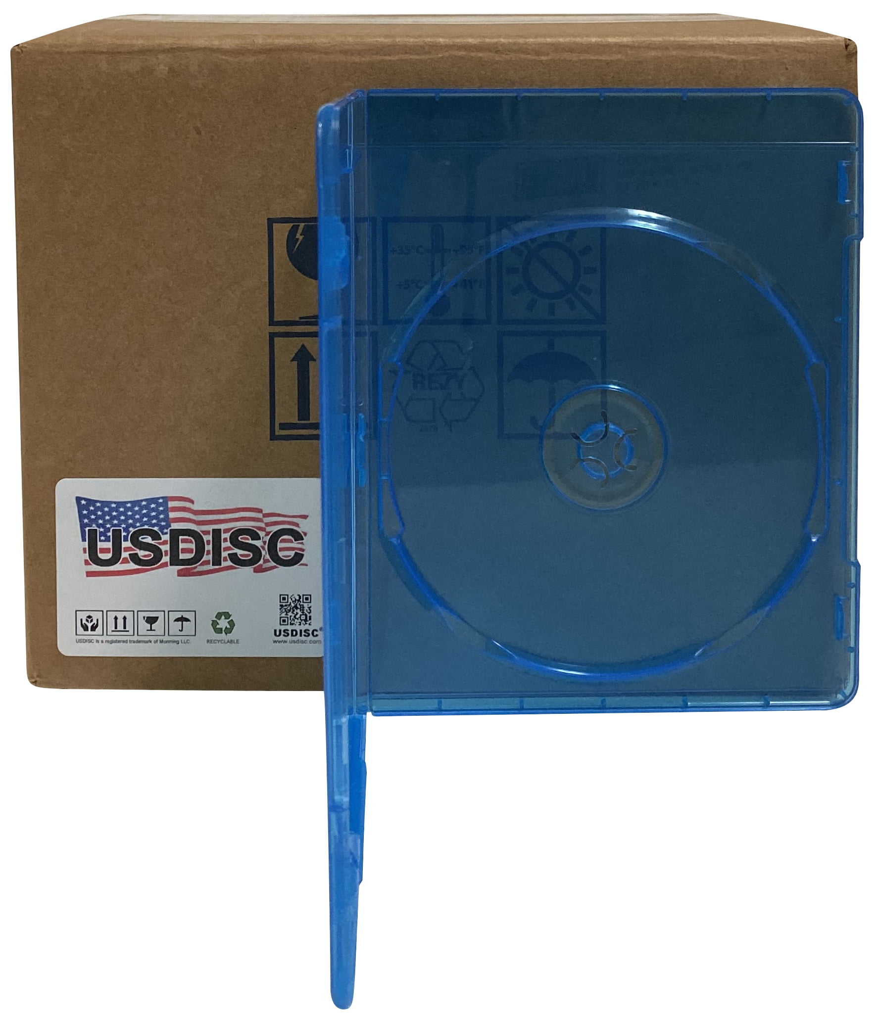 USDISC Blu-ray Cases Slimline 7mm, Single 1 Disc, Clear Blue, Pack Of 100