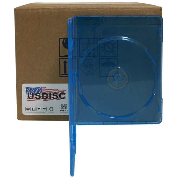 USDISC Blu-ray Cases Slimline 7mm, Single 1 Disc, Clear Blue, Pack Of 10