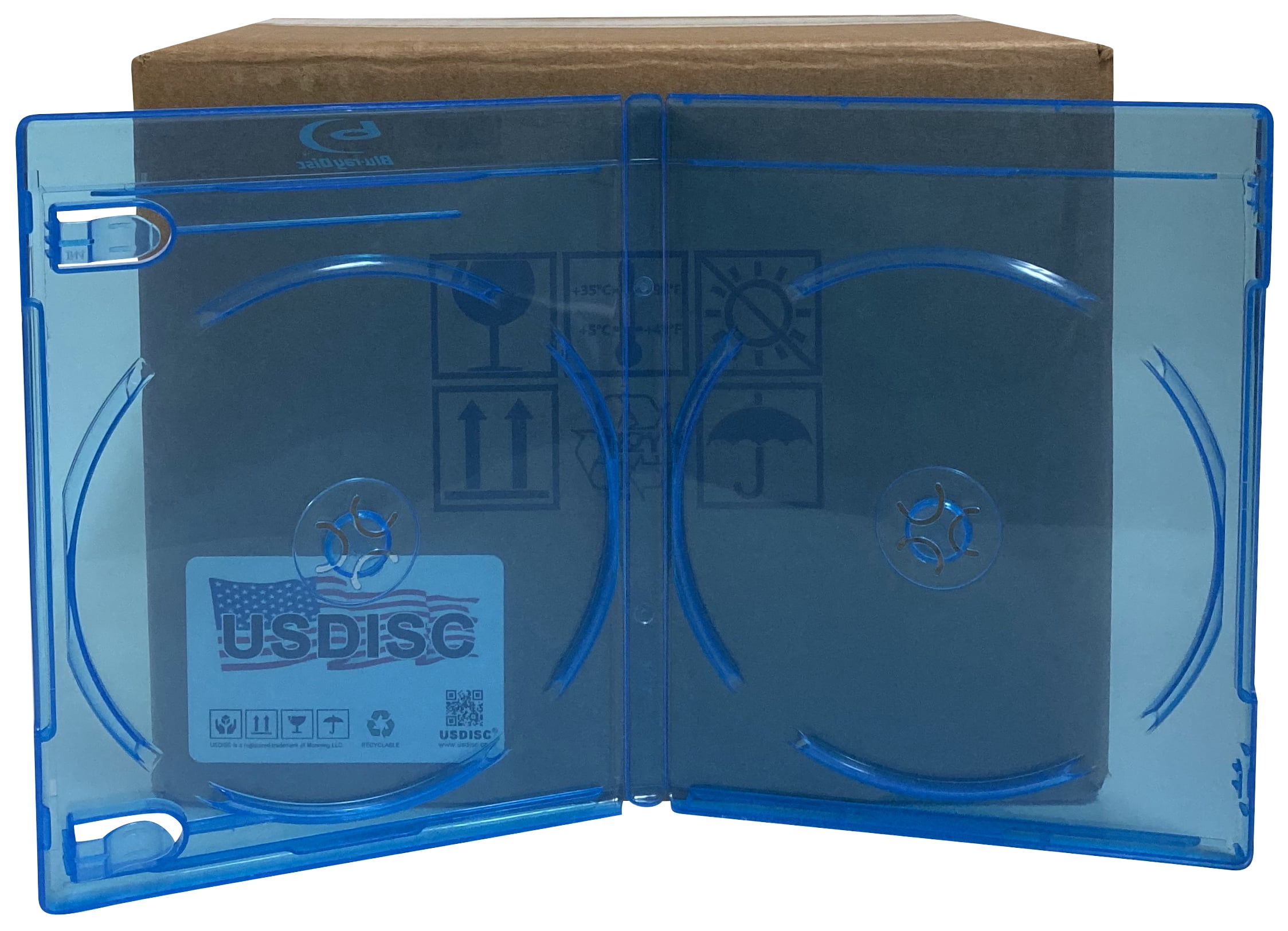 USDISC Bluray Cases Standard 12mm, Double 2 Disc, Clear Blue, Pack Of